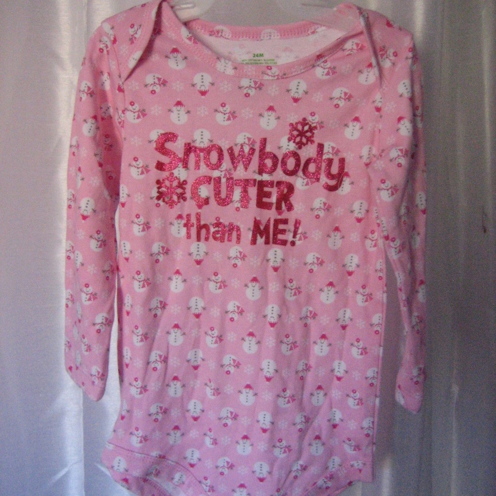 Holiday Time Snowbody Cuter Than Me Infant Girl Pink Snowman One Piece Sz NWB NW